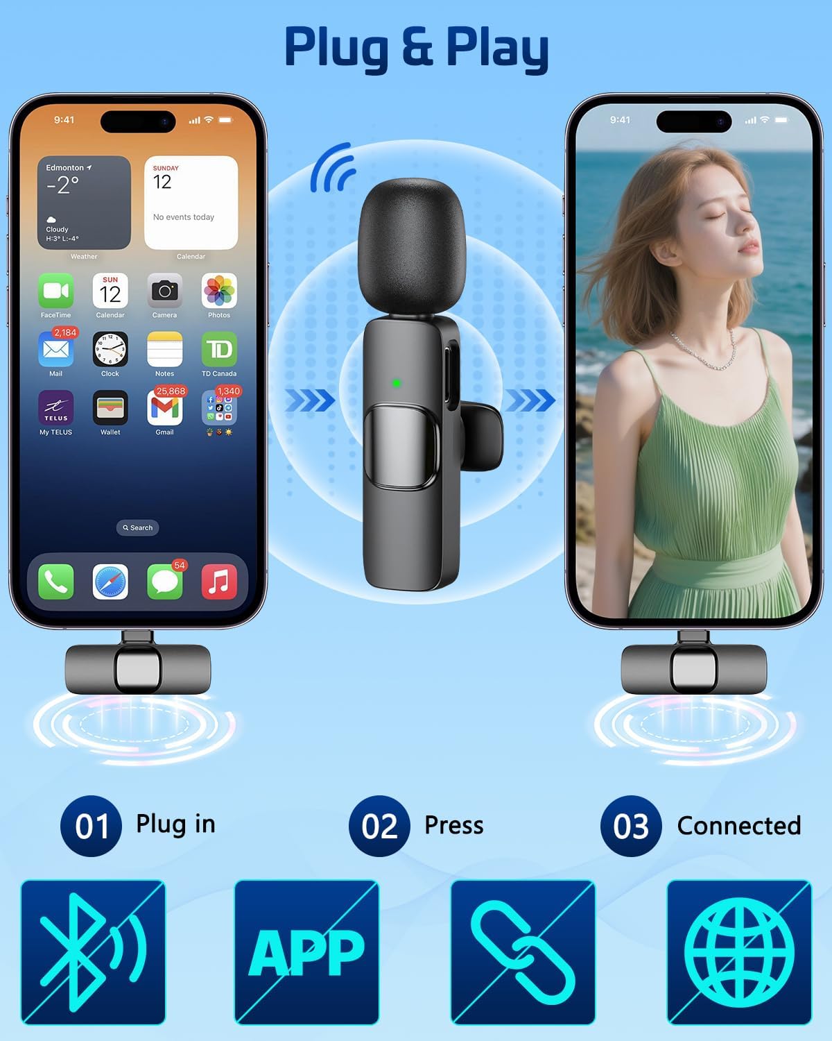 MICRÓFONO LAVALIER INALÁMBRICO HONGJIEYUAN PARA IPHONE Y DISPOSITIVOS TYPE C - 3