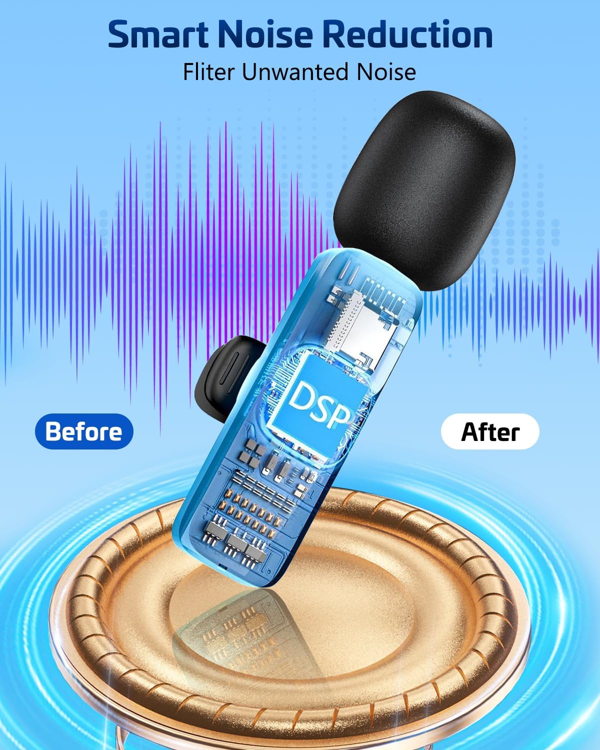 MICRÓFONO LAVALIER INALÁMBRICO HONGJIEYUAN PARA IPHONE Y DISPOSITIVOS TYPE C - 5