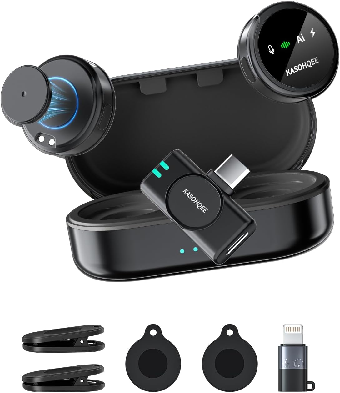 MICRÓFONO LAVALIER INALÁMBRICO KASOHQEE PARA IPHONE, IPAD Y ANDROID - 1
