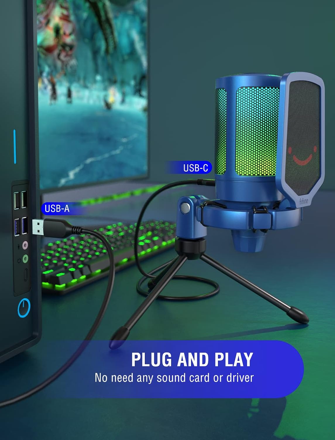 MICRÓFONO CONDENSADOR USB FIFINE AMPLIGAME A6VB CON RGB PARA PS5 Y STREAMING - 5