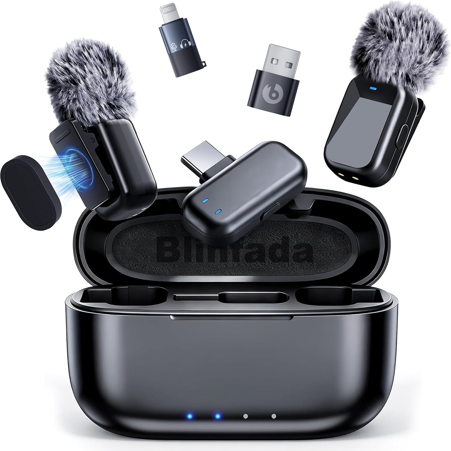 MICRÓFONO LAVALIER INALÁMBRICO MINI BLINFADA DUAL CANAL CON CANCELACIÓN DE RUIDO AI - 1