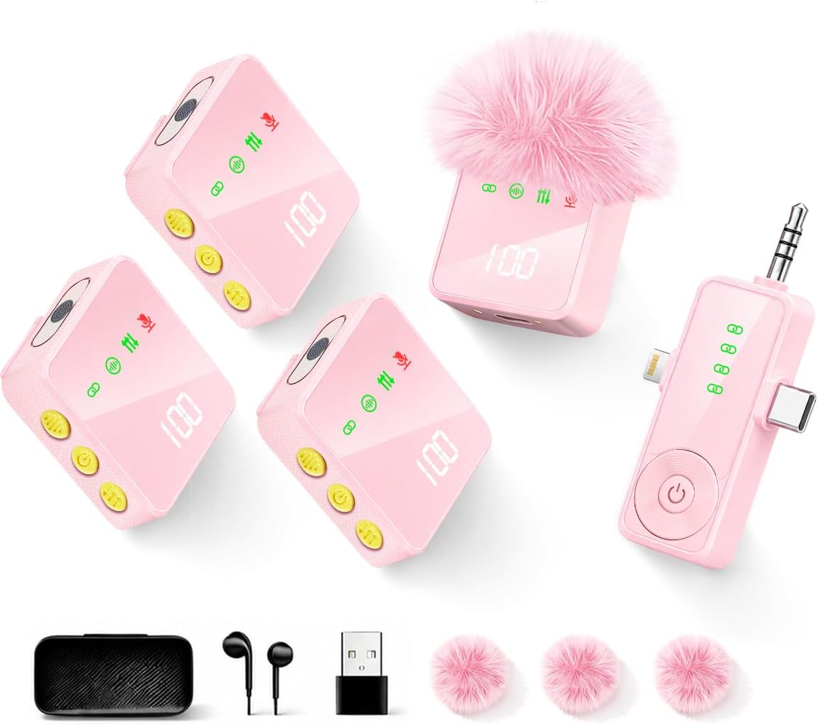MICRÓFONO LAVALIER INALÁMBRICO GICORINO 4 UNIDADES ROSA - 1