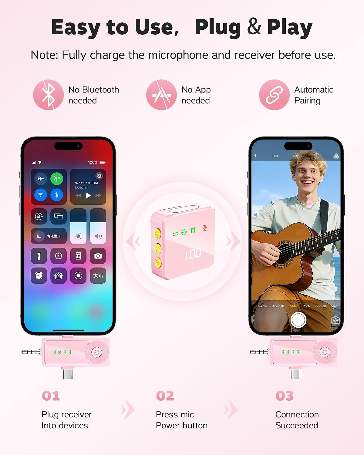 MICRÓFONO LAVALIER INALÁMBRICO GICORINO 4 UNIDADES ROSA - 5