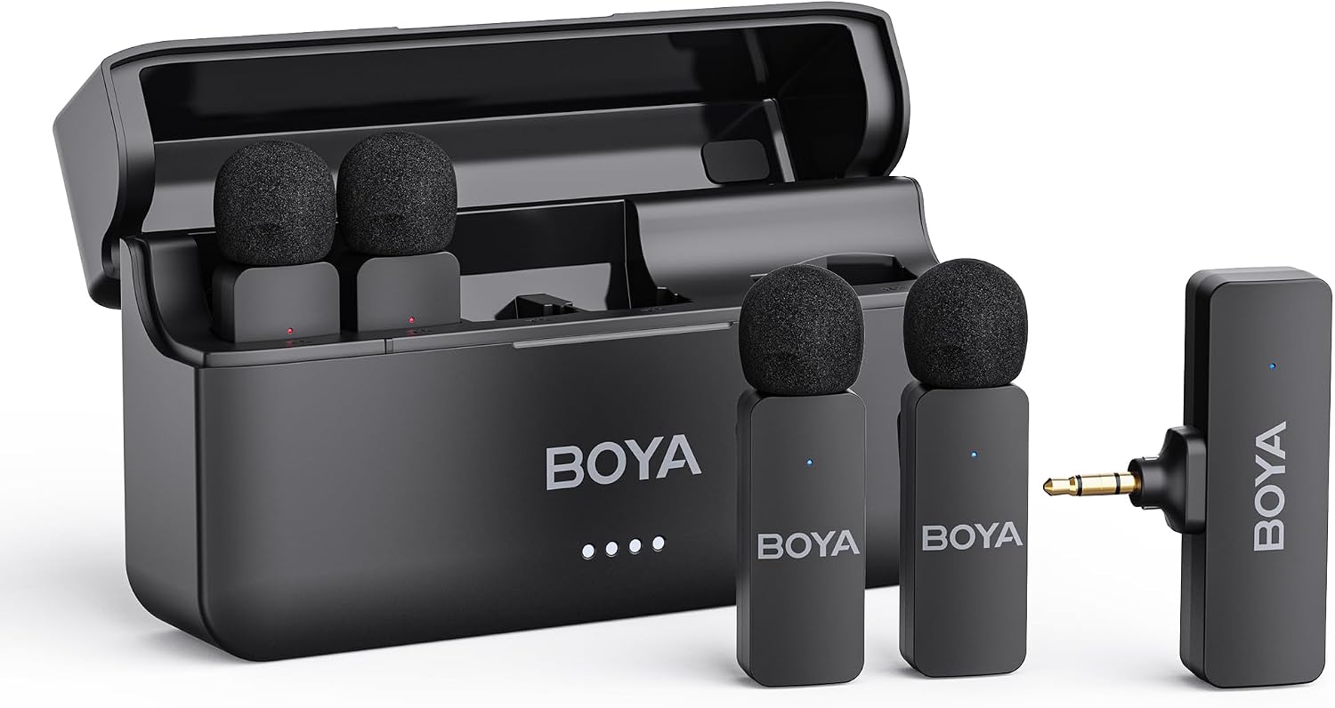 MICRÓFONO INALÁMBRICO BOYA BY-V4 PARA CÁMARAS DSLR Y VIDEOCÁMARAS CON ESTUCHE DE CARGA - 1