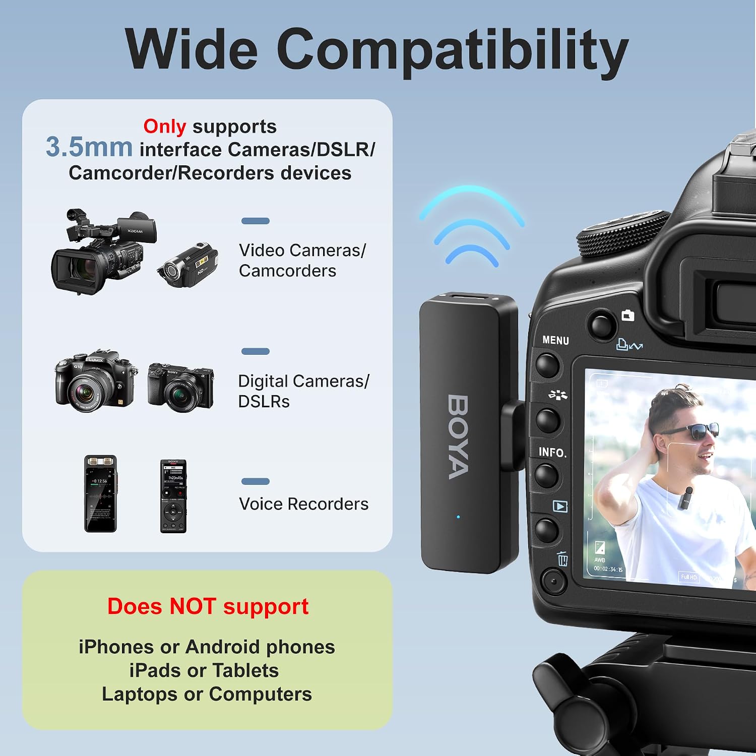 MICRÓFONO INALÁMBRICO BOYA BY-V4 PARA CÁMARAS DSLR Y VIDEOCÁMARAS CON ESTUCHE DE CARGA - 5