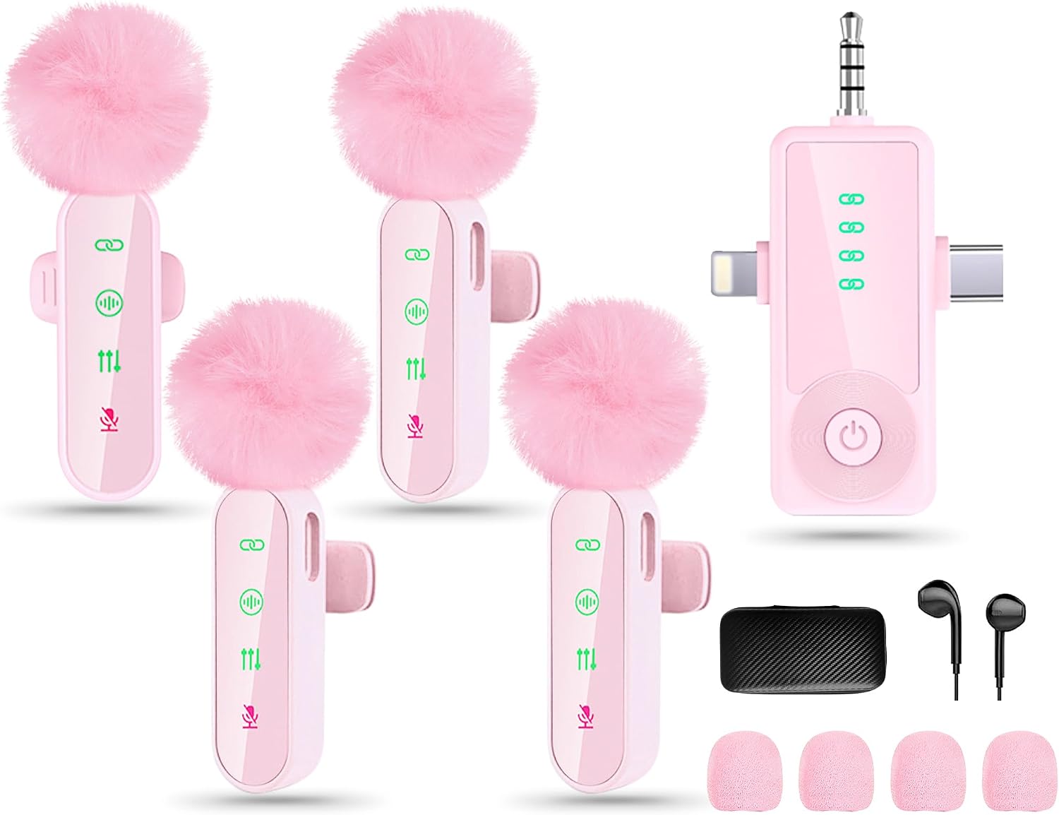 MICRÓFONO LAVALIER INALÁMBRICO GICORINO 4 UNIDADES ROSA - 1