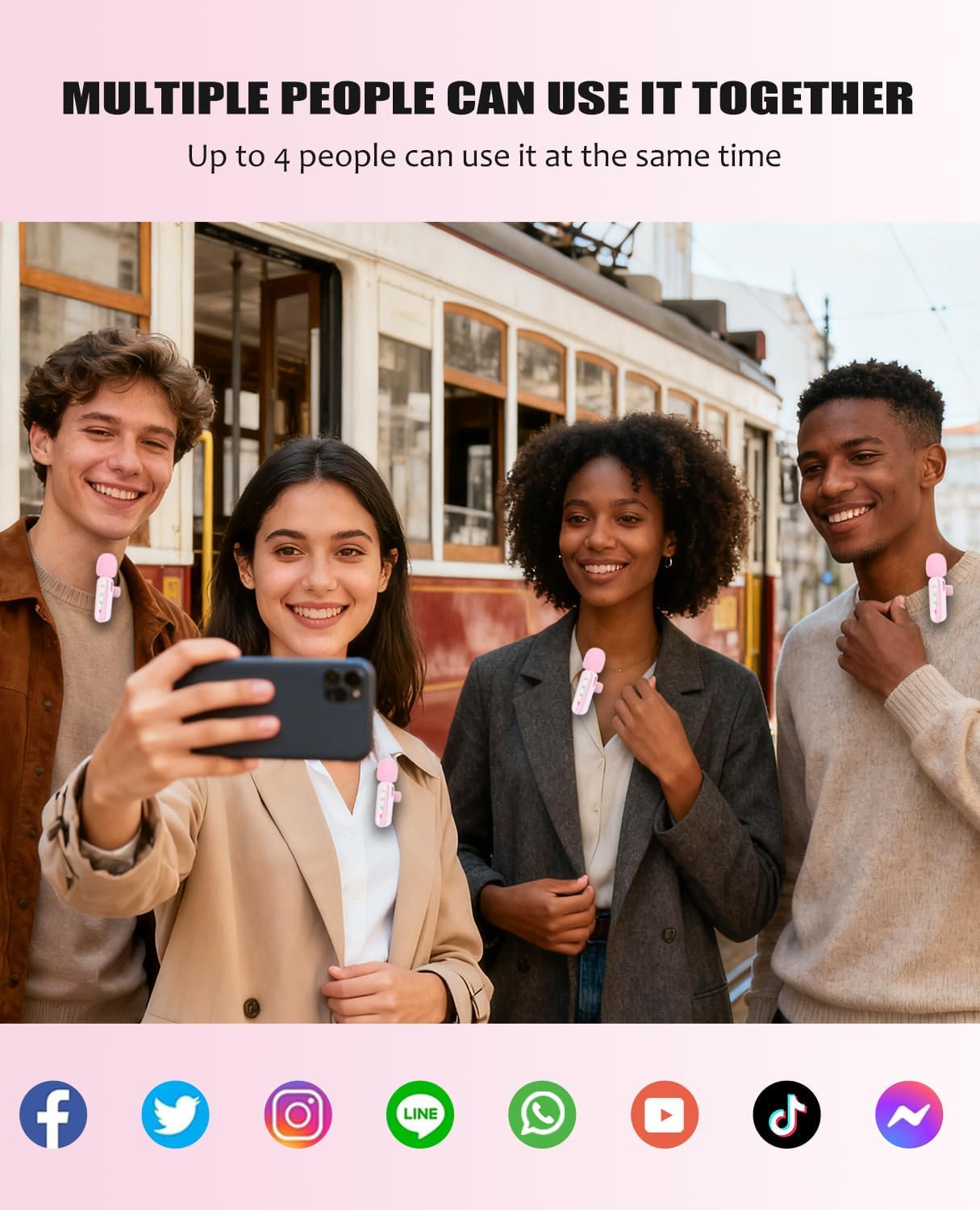 MICRÓFONO LAVALIER INALÁMBRICO GICORINO 4 UNIDADES ROSA - 2