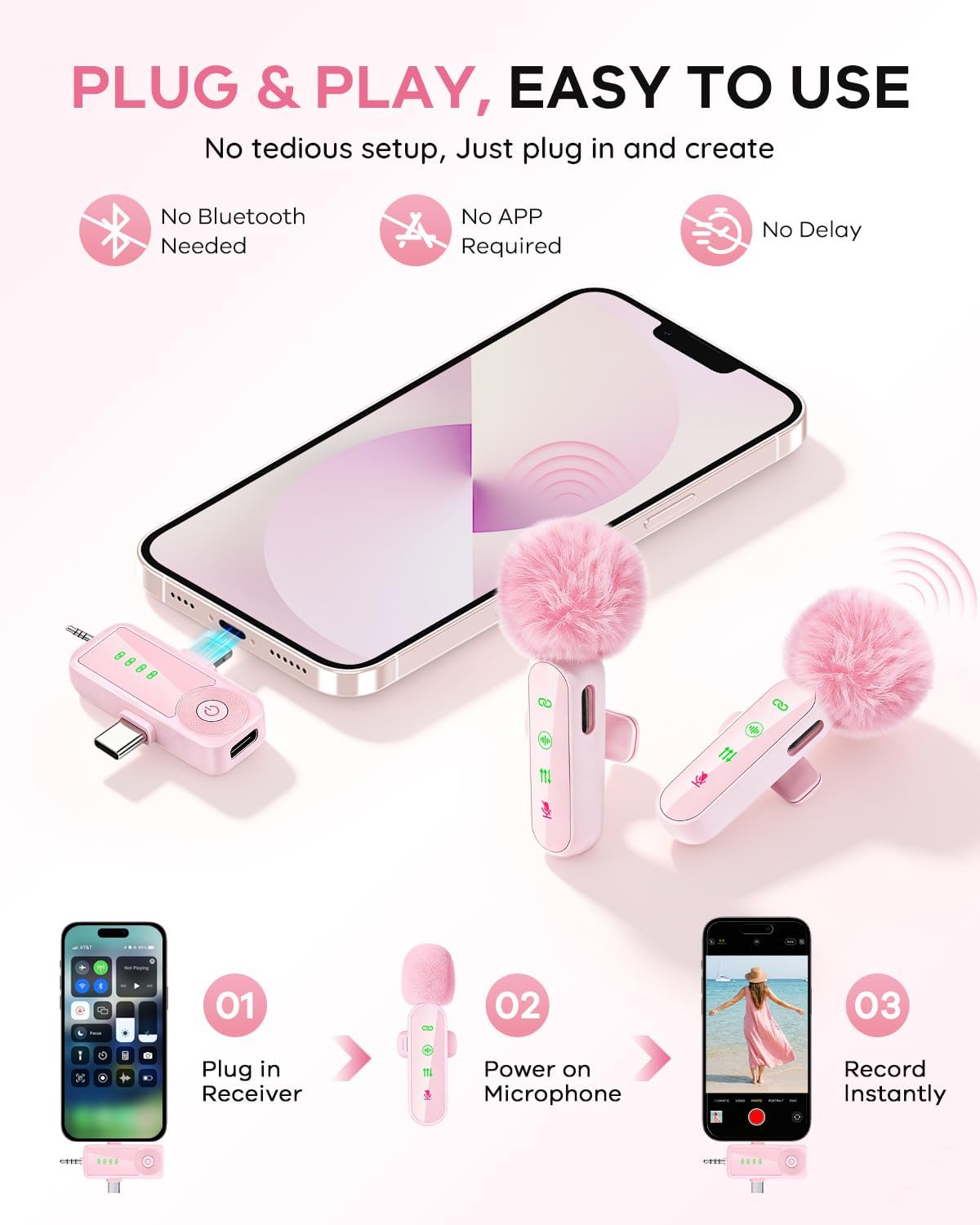 MICRÓFONO LAVALIER INALÁMBRICO GICORINO 4 UNIDADES ROSA - 5