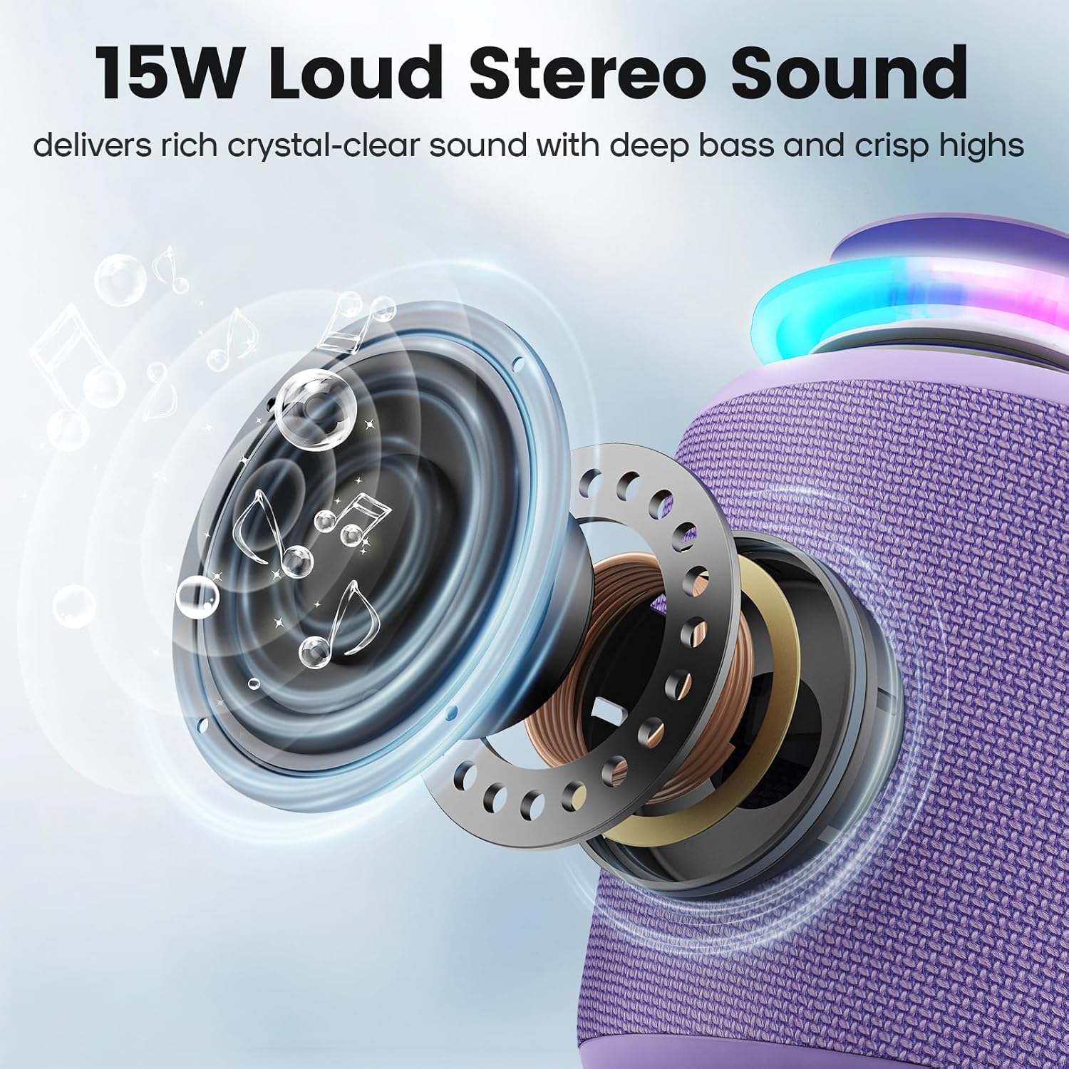 PARLANTE BLUETOOTH PORTÁTIL DEEYAPLE 15W IP67 RESISTENTE AL AGUA MORADO - 2