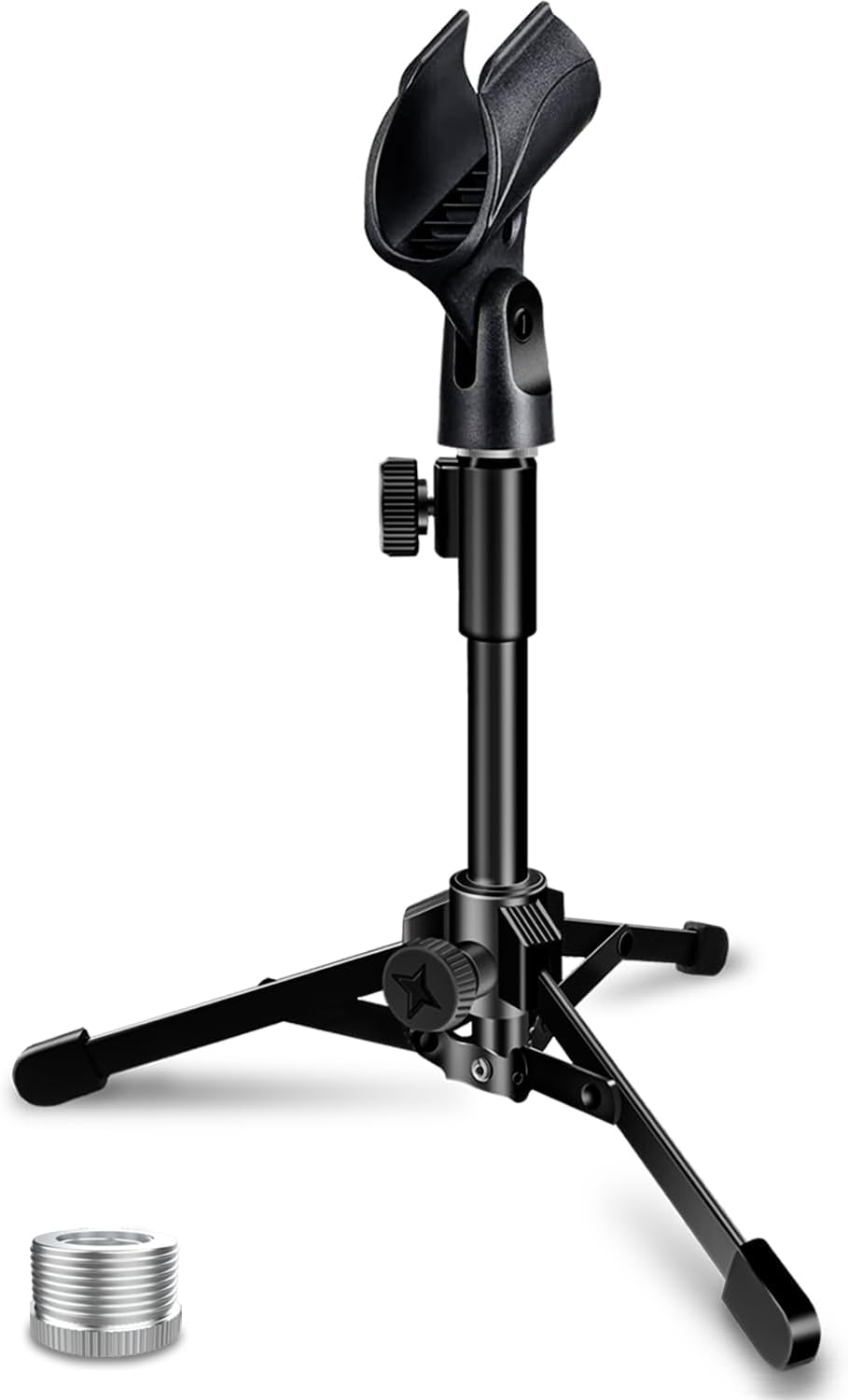 SOPORTE DE MICRÓFONO DE ESCRITORIO MICTOP PLEGABLE CON CLIP Y ADAPTADOR 5/8' A 3/8' - 1