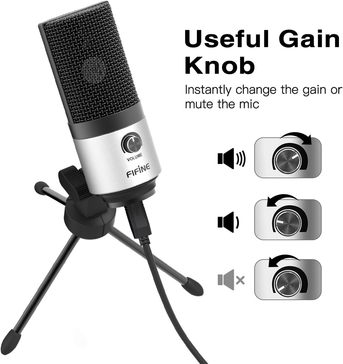 MICRÓFONO USB FIFINE K669 PLATA PARA REUNIONES Y CLASES EN LÍNEA - 2
