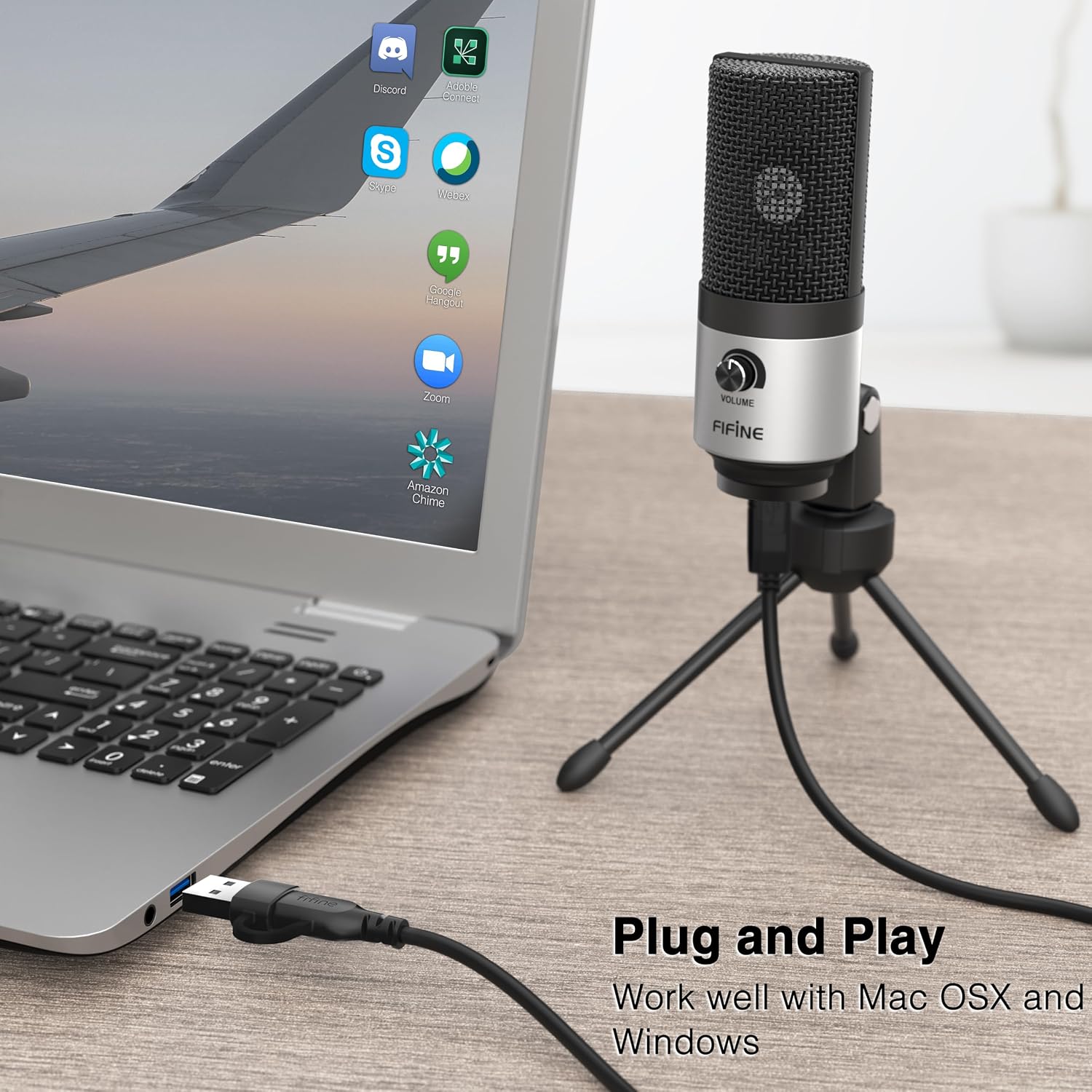 MICRÓFONO USB FIFINE K669 PLATA PARA REUNIONES Y CLASES EN LÍNEA - 3