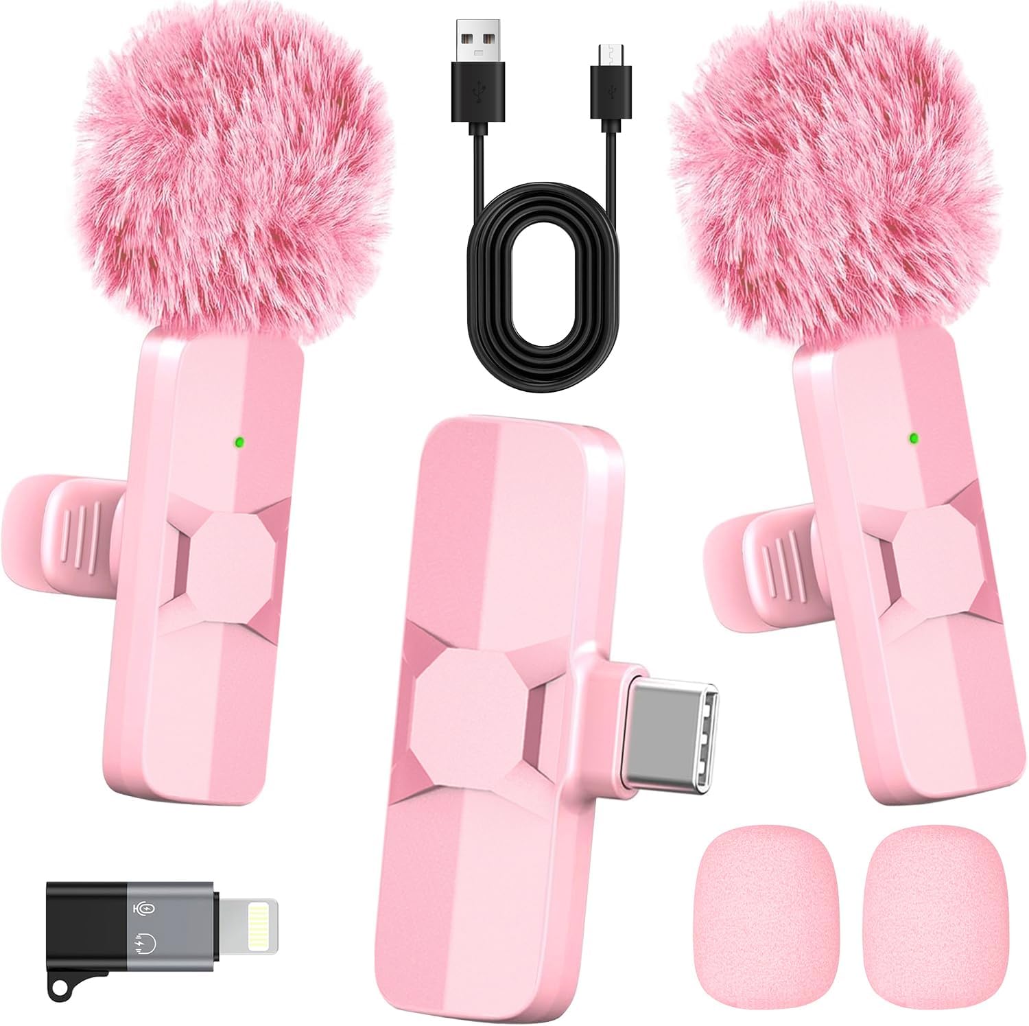 MICRÓFONO LAVALIER INALÁMBRICO HONGJIEYUAN ROSA PARA IPHONE Y ANDROID - 1