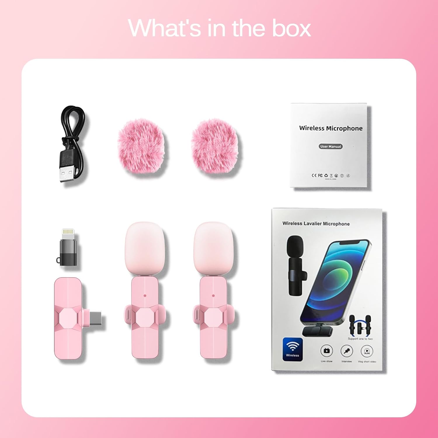 MICRÓFONO LAVALIER INALÁMBRICO HONGJIEYUAN ROSA PARA IPHONE Y ANDROID - 5