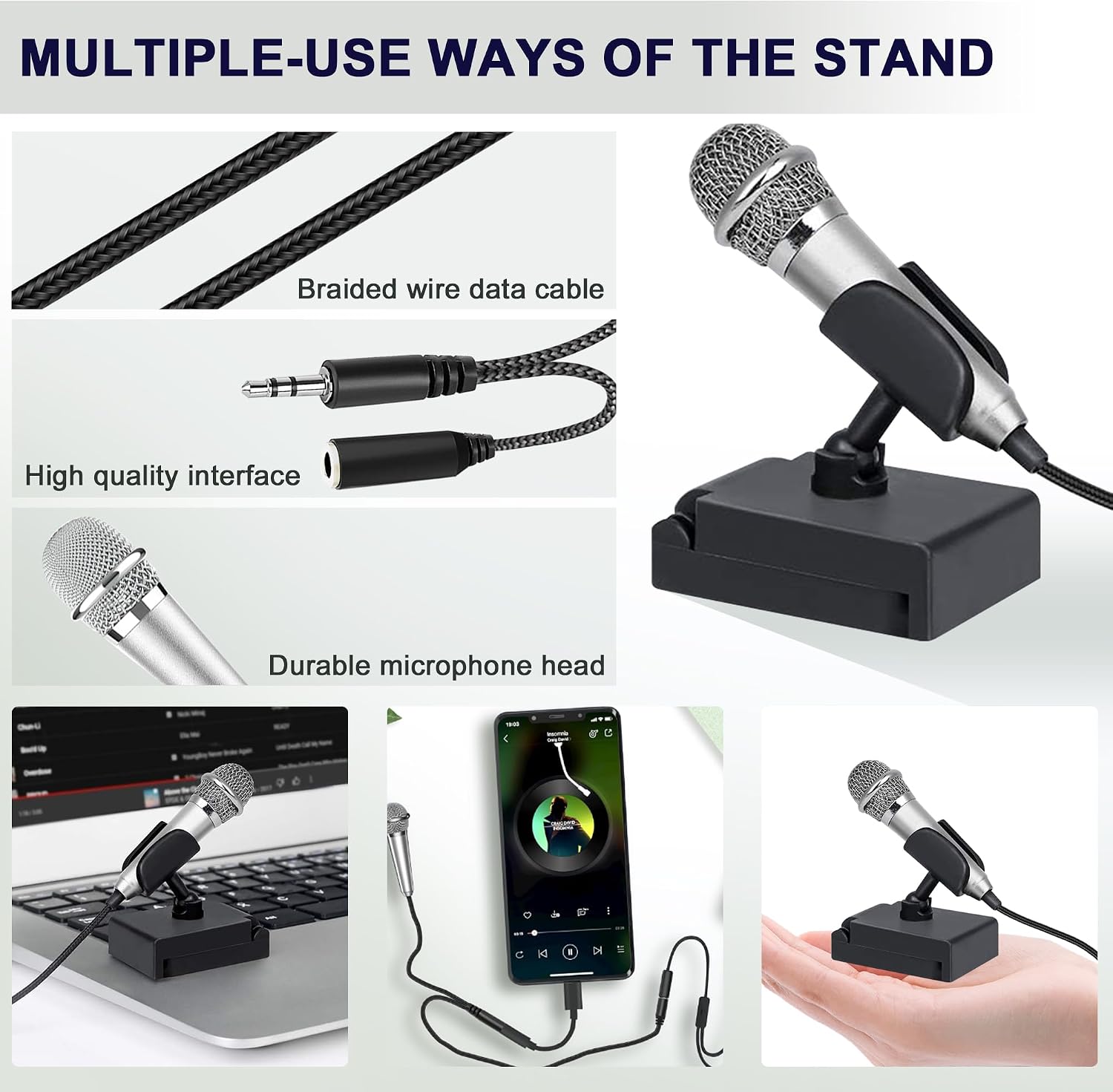 MICRÓFONO USB C MINI KARAOKE RICHUPON PLATEADO - 5