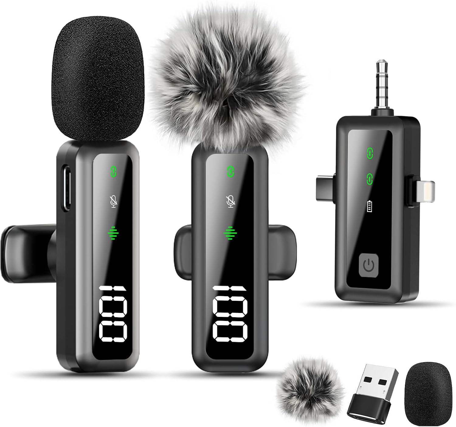 MICRÓFONO LAVALIER INALÁMBRICO GICORINO PARA IPHONE, ANDROID Y CÁMARA COLOR NEGRO - 1
