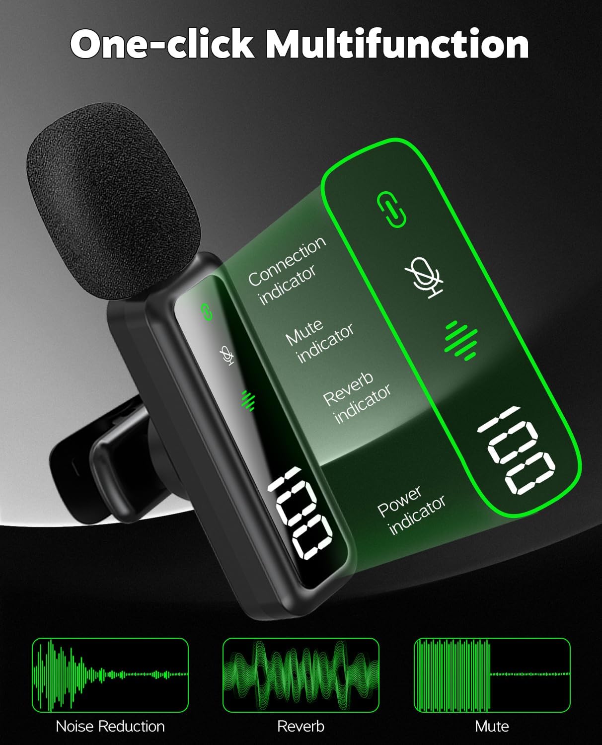 MICRÓFONO LAVALIER INALÁMBRICO GICORINO PARA IPHONE, ANDROID Y CÁMARA COLOR NEGRO - 4