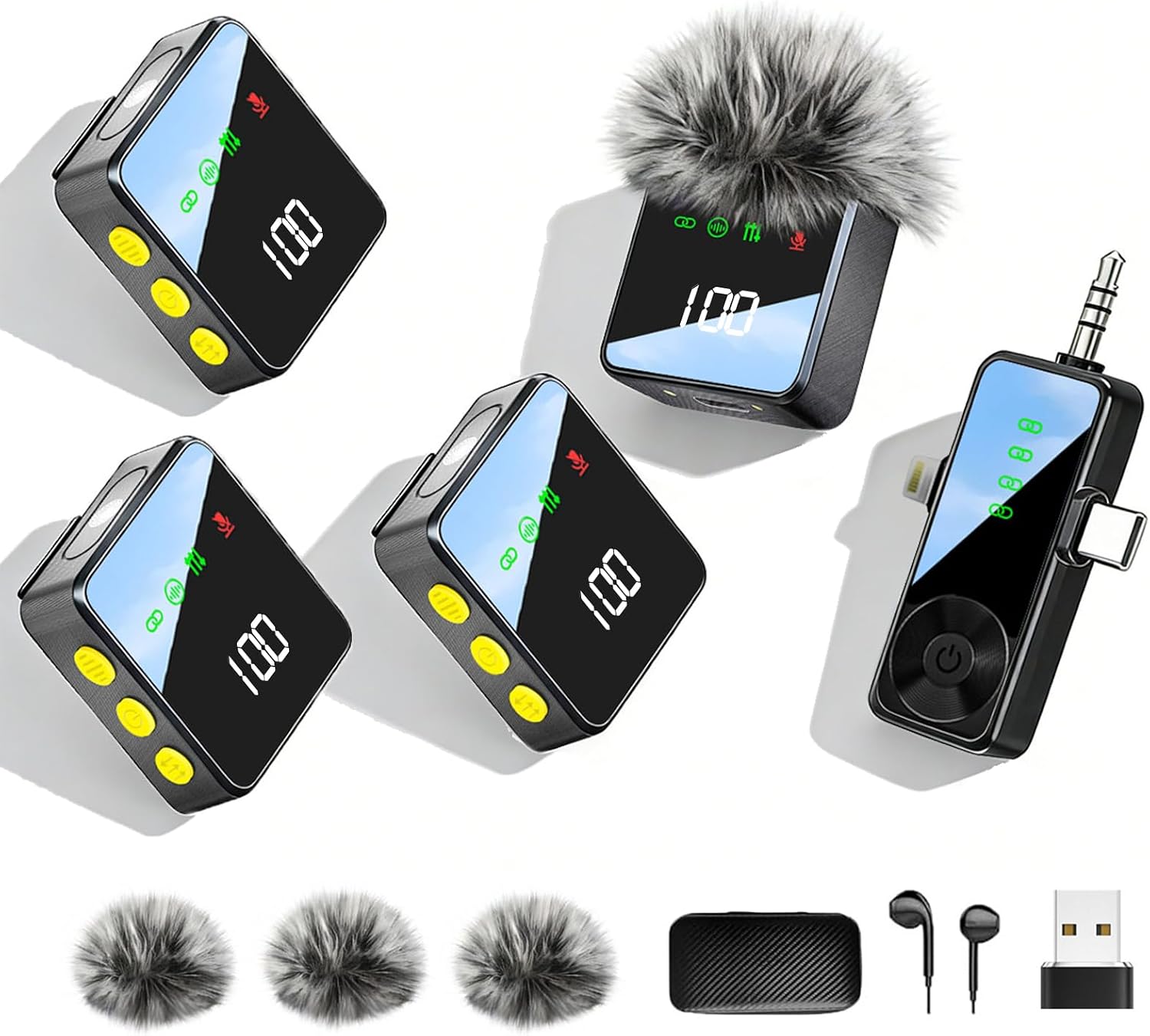 MICRÓFONO LAVALIER INALÁMBRICO 3 EN 1 GICORINO PARA IPHONE, ANDROID Y CÁMARAS - 1