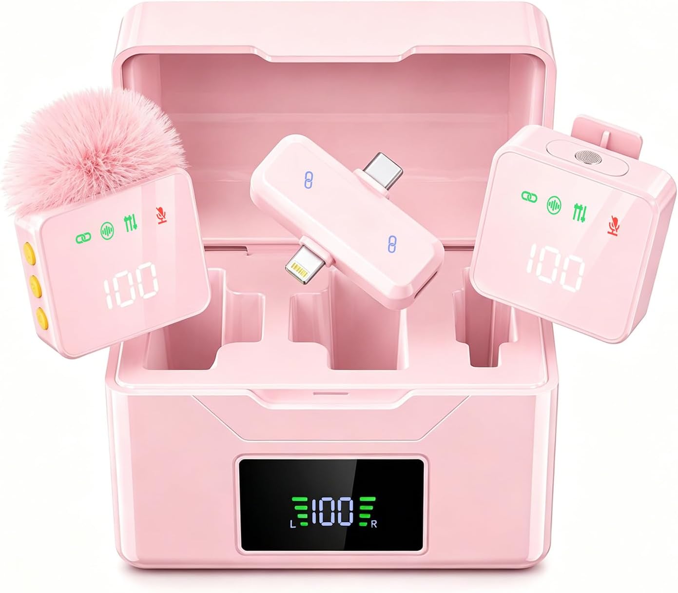 MICRÓFONOS LAVALIER INALÁMBRICOS SHUMAVA 2 UNIDADES ROSA CON ESTUCHE DE CARGA - 1