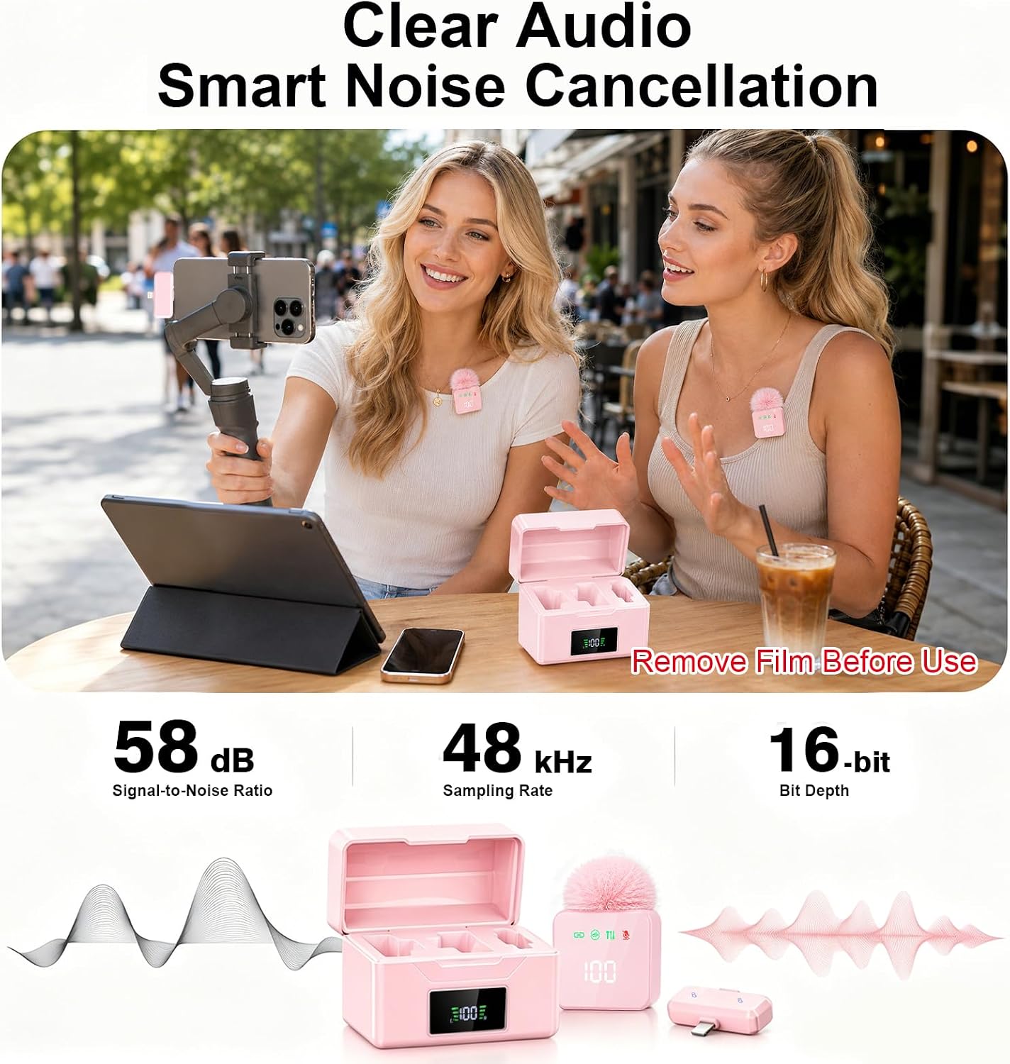 MICRÓFONOS LAVALIER INALÁMBRICOS SHUMAVA 2 UNIDADES ROSA CON ESTUCHE DE CARGA - 2