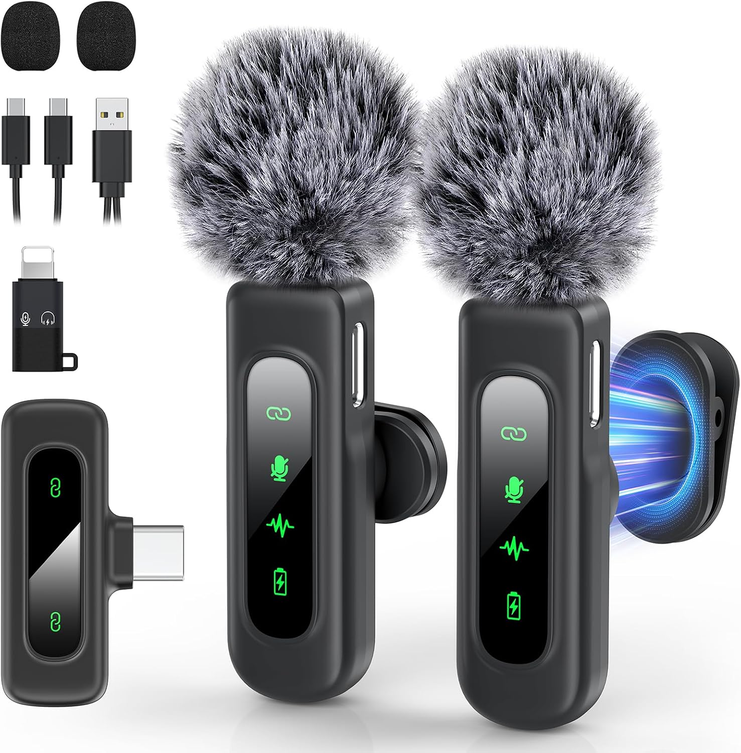 MICRÓFONO INALÁMBRICO KHDFKHB MINI LAVALIER 2 UNIDADES PARA IPHONE Y ANDROID - 1