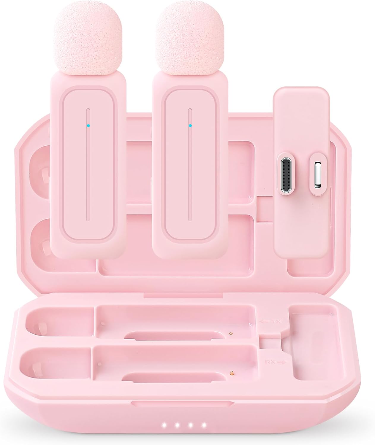 MICRÓFONO LAVALIER INALÁMBRICO ECOMXIA WM300 2 UNIDADES ROSA CON ESTUCHE DE CARGA - 1