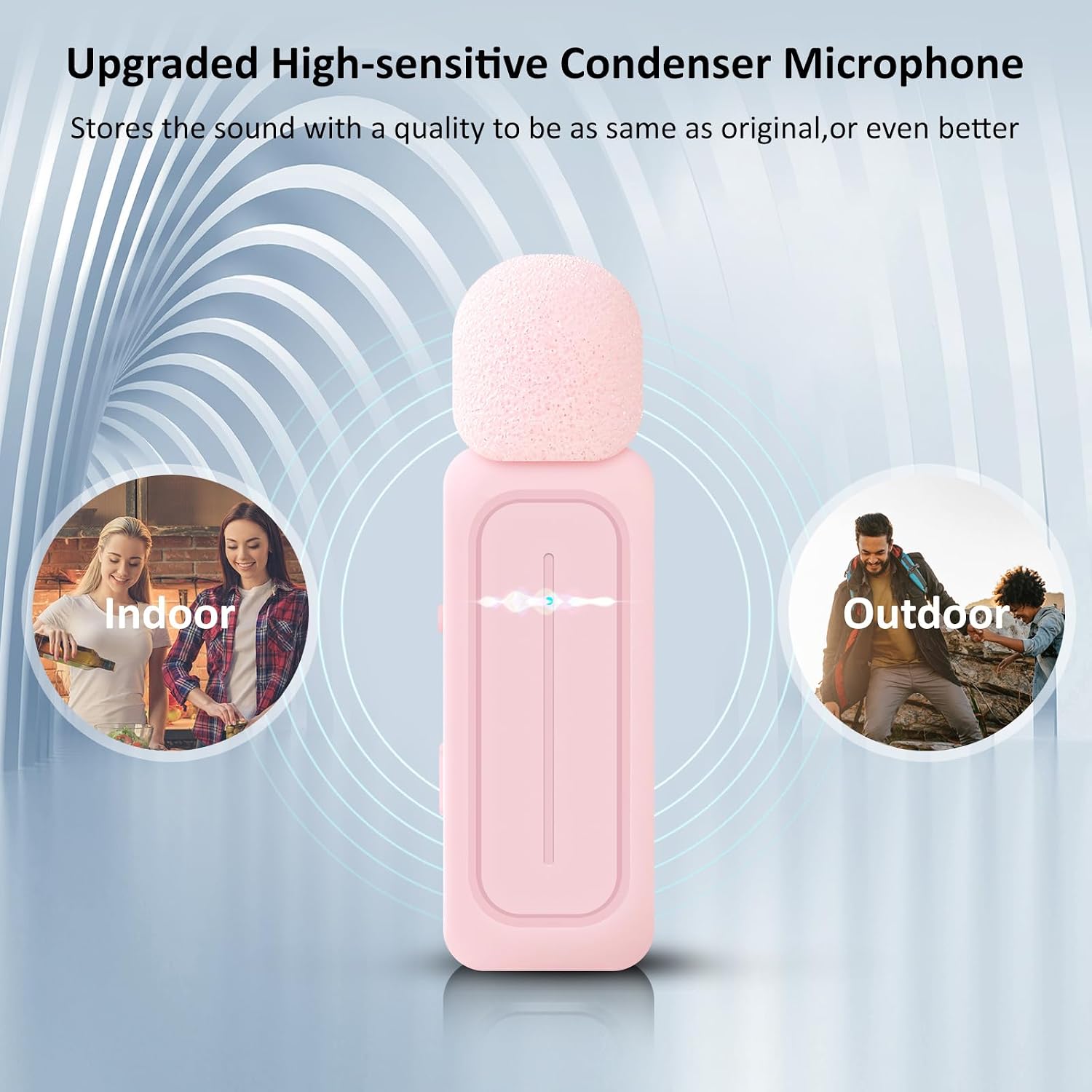 MICRÓFONO LAVALIER INALÁMBRICO ECOMXIA WM300 2 UNIDADES ROSA CON ESTUCHE DE CARGA - 4