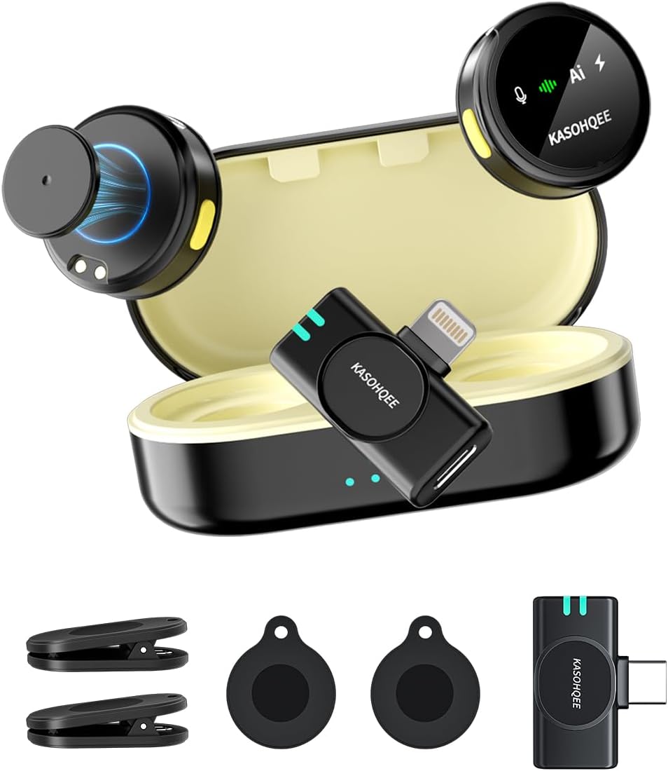 MICRÓFONO LAVALIER INALÁMBRICO KASOHQEE PARA IPHONE, IPAD Y ANDROID - 1