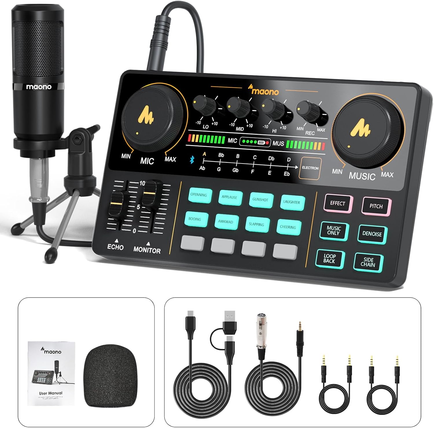 EQUIPO PARA PODCAST MAONO CON MEZCLADORA DE AUDIO Y MICRÓFONO 3.5 MM PARA STREAMING - 1