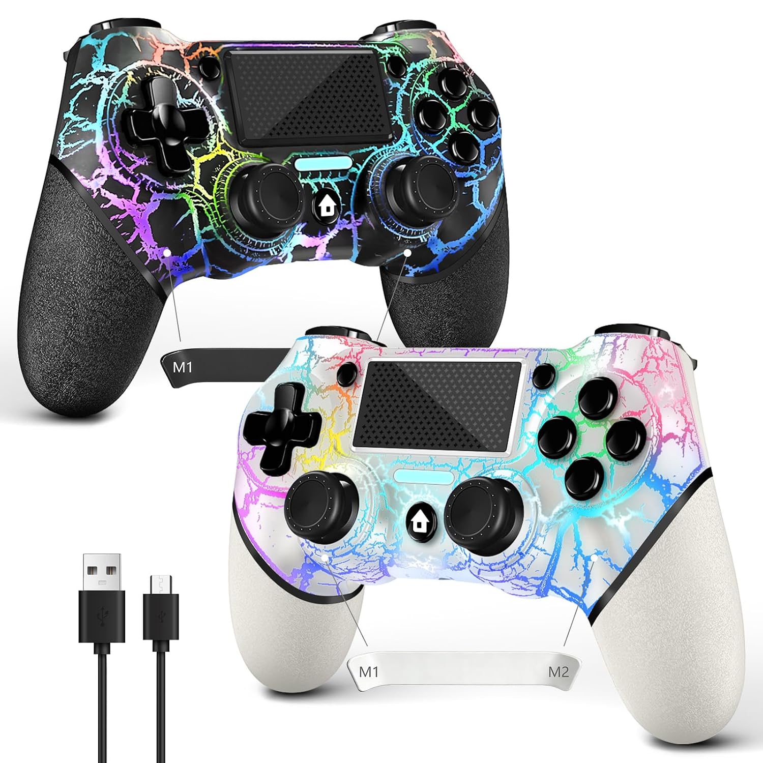 MANDO INALÁMBRICO ACEGAMER PARA PS4 2 UNIDADES BLANCO Y NEGRO CRAQUELADO - 1
