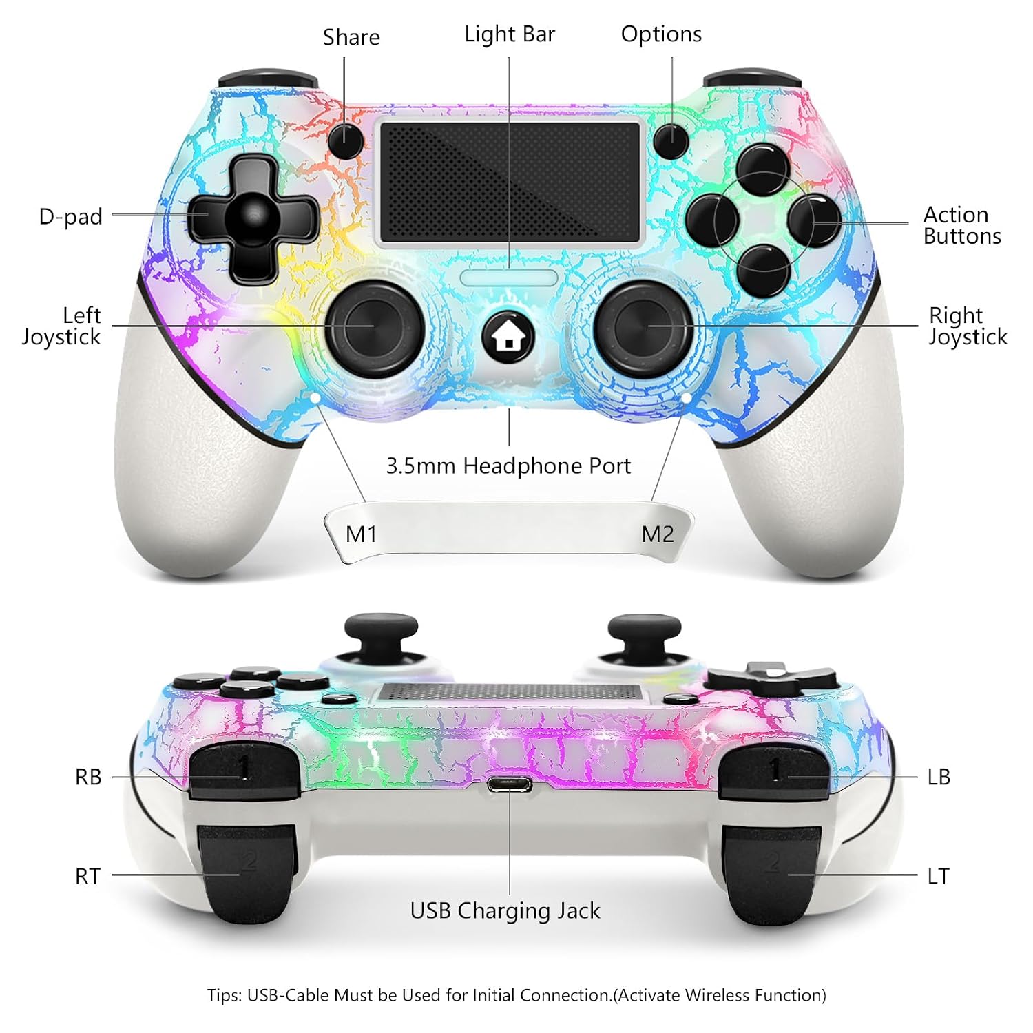 MANDO INALÁMBRICO ACEGAMER PARA PS4 2 UNIDADES BLANCO Y NEGRO CRAQUELADO - 2
