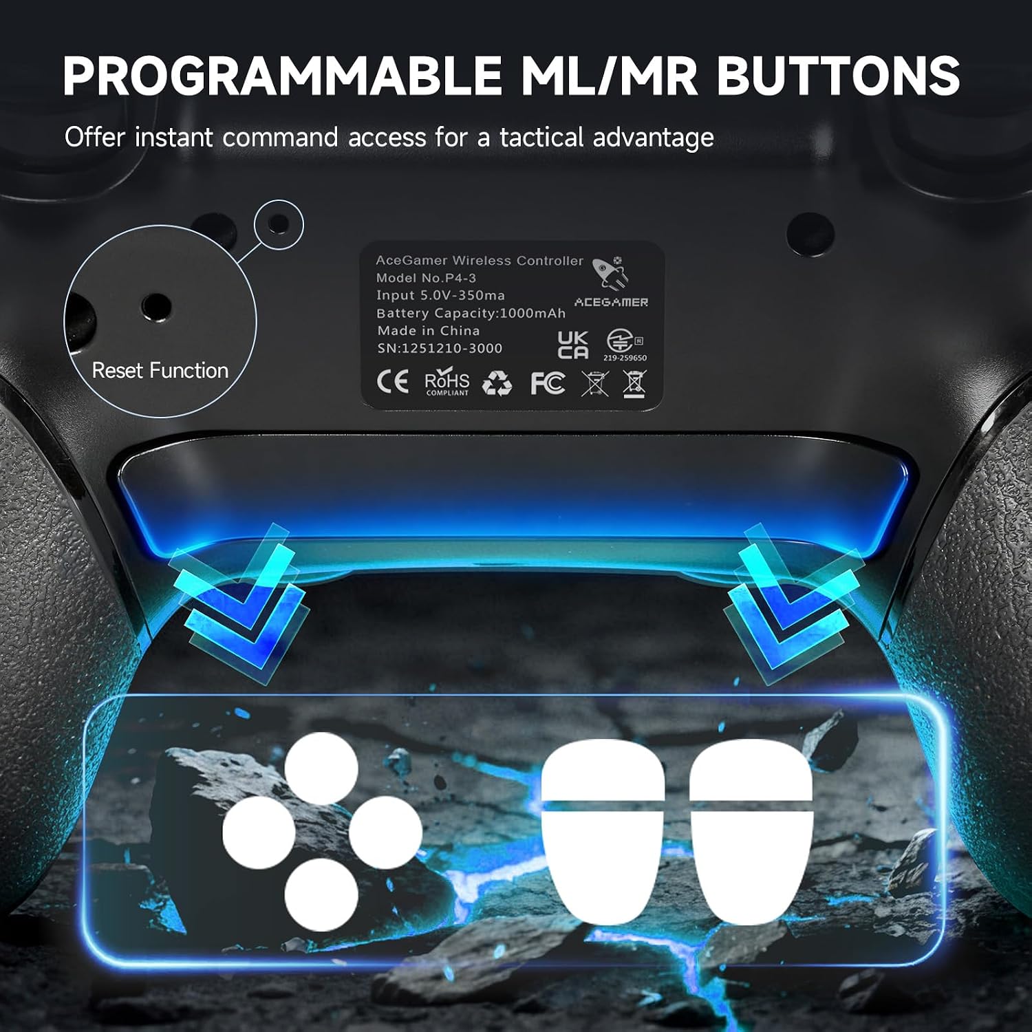 MANDO INALÁMBRICO ACEGAMER PARA PS4 2 UNIDADES BLANCO Y NEGRO CRAQUELADO - 4