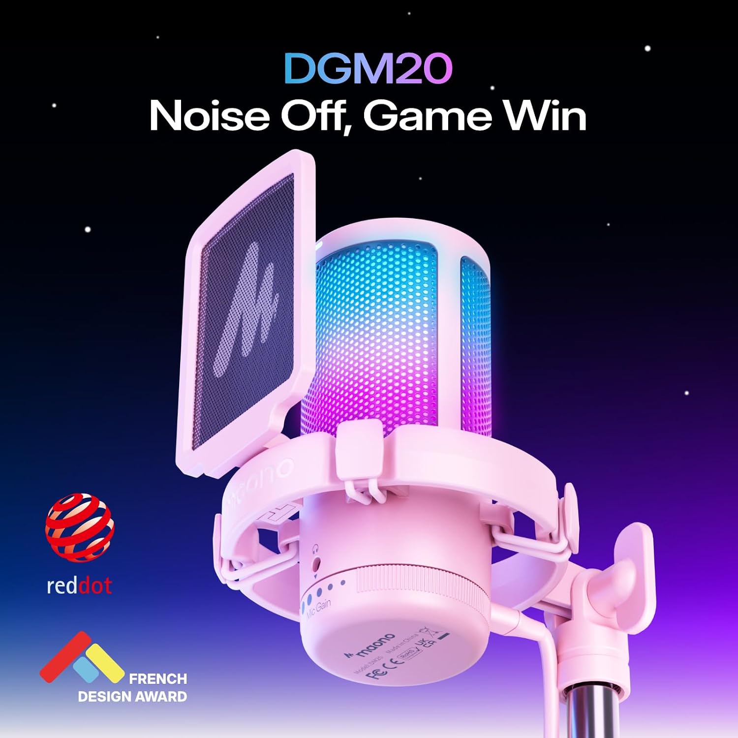 MICRÓFONO USB PARA GAMING MAONO DGM20 CON VOZ CLARA Y LUCES RGB - 2
