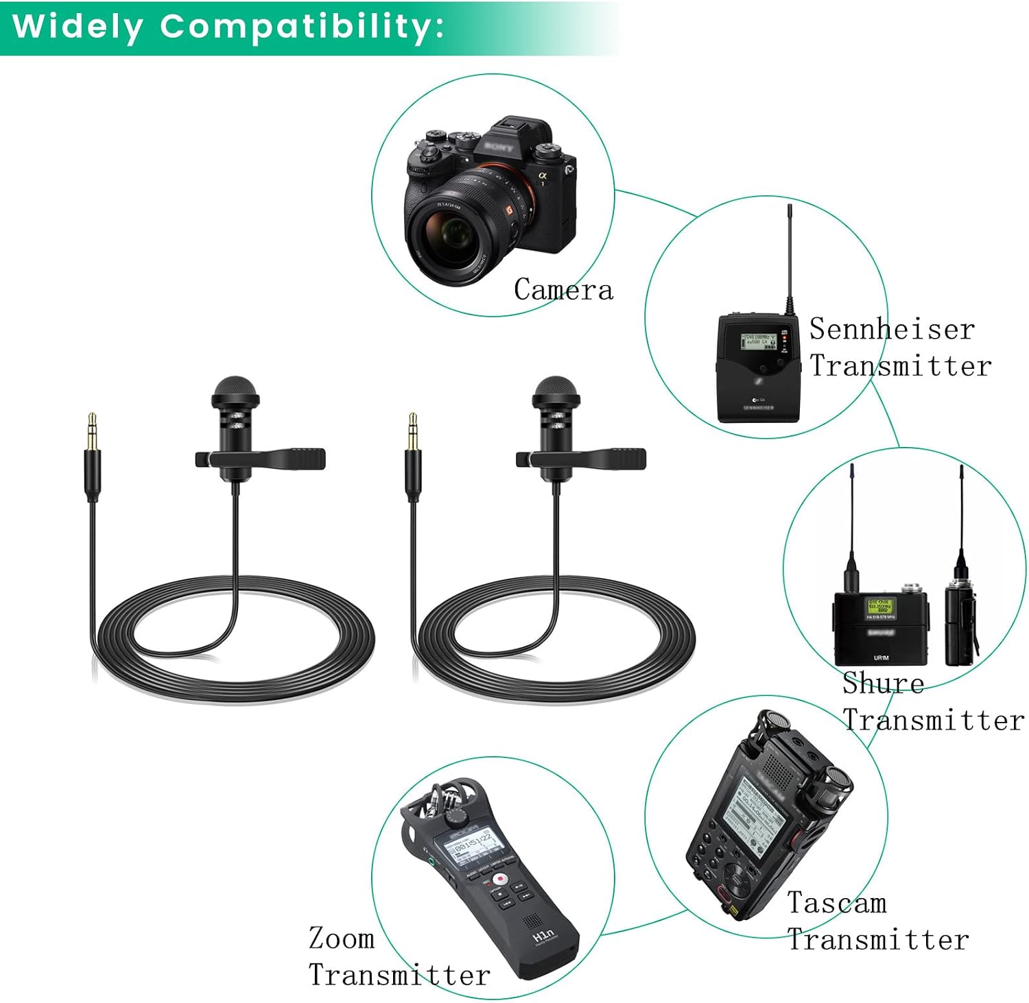 MICRÓFONO LAVALIER WEISHAN 2 UNIDADES PARA DJI MIC 2 Y RODE WIRELESS PRO - 5