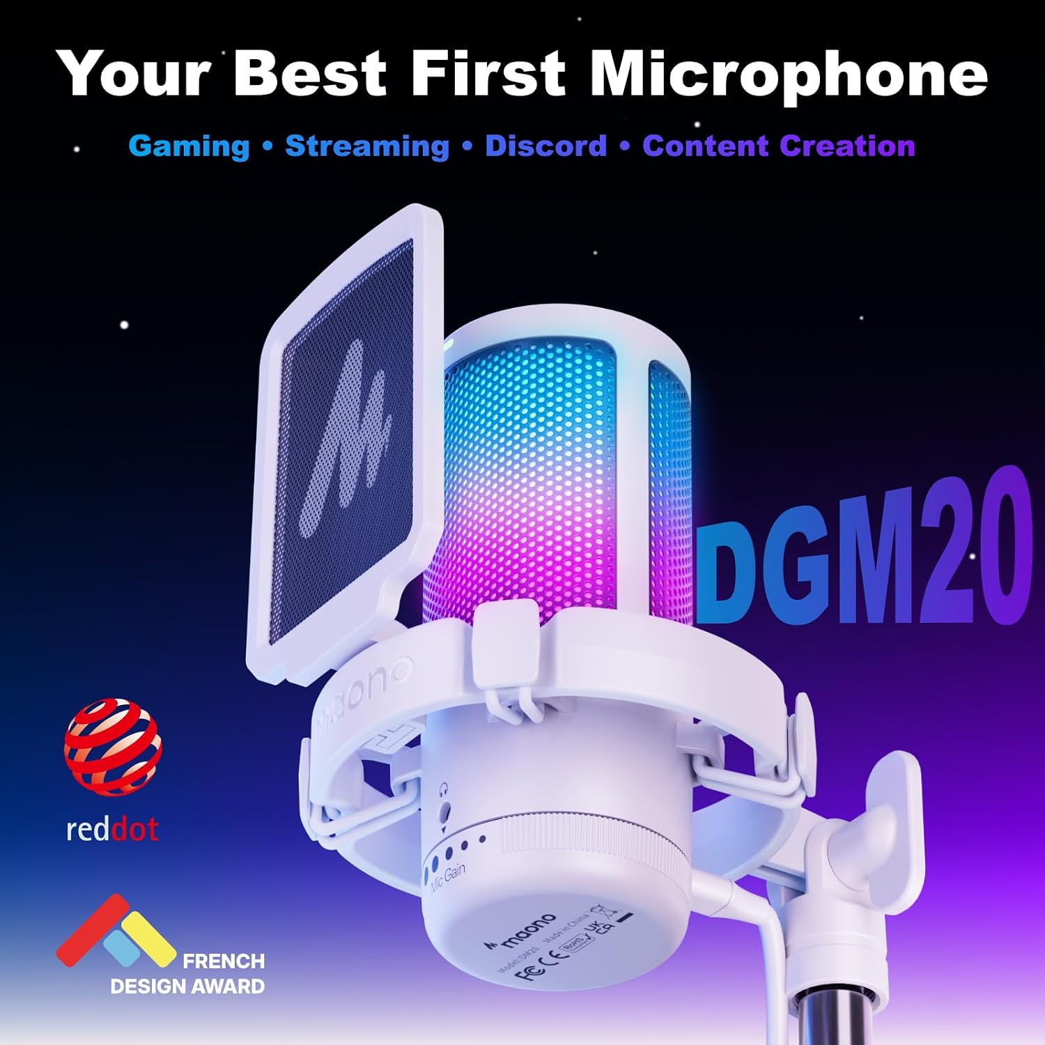 MICRÓFONO USB PARA GAMING MAONO DGM20 CON VOZ CLARA Y LUCES RGB - 2