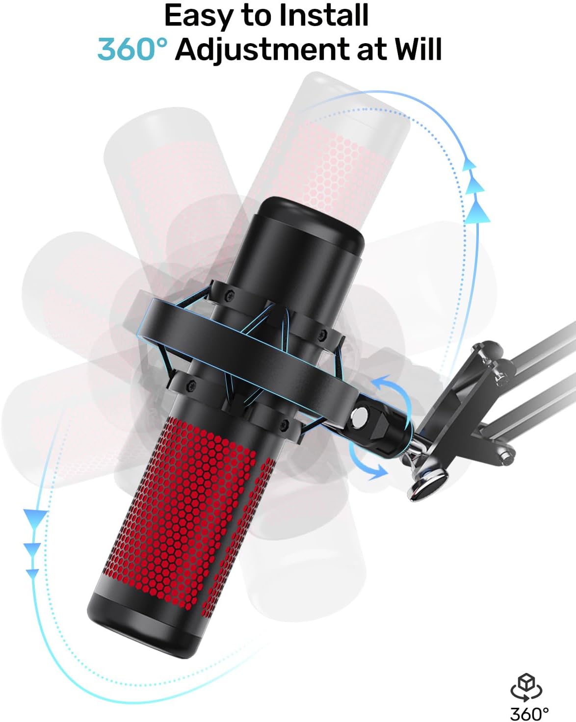 MONTURA ANTIVIBRACIÓN PARA MICRÓFONO HYPERX QUADCAST ETOUR CON ADAPTADORES 5/8', 3/8' Y 1/4' - 4