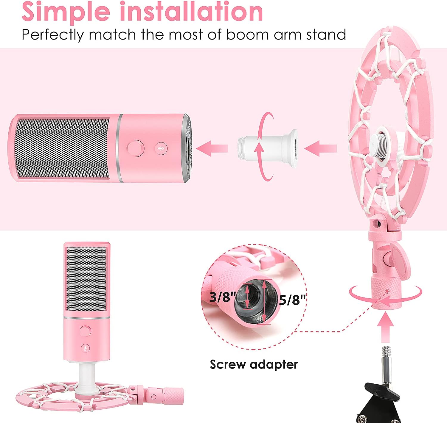 MONTURA ANTIVIBRACIÓN Y FILTRO POP ROSA PARA MICRÓFONO RAZER SEIREN X YOUSHARES - 3