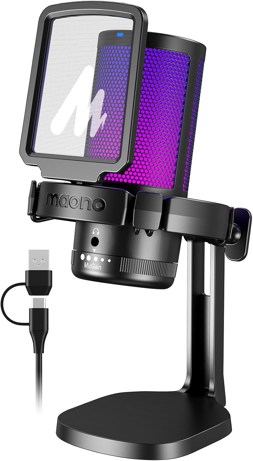MICRÓFONO USB PARA GAMING MAONO DGM20 CON VOZ CLARA Y LUZ RGB - 1
