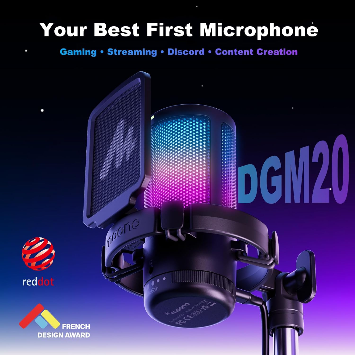 MICRÓFONO USB PARA GAMING MAONO DGM20 CON VOZ CLARA Y LUZ RGB - 2