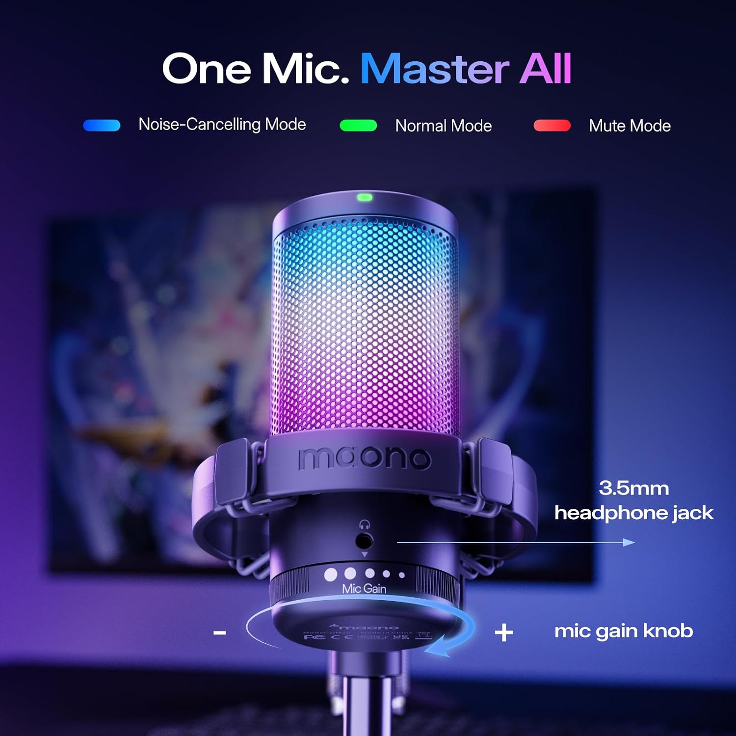 MICRÓFONO USB PARA GAMING MAONO DGM20 CON VOZ CLARA Y LUZ RGB - 5
