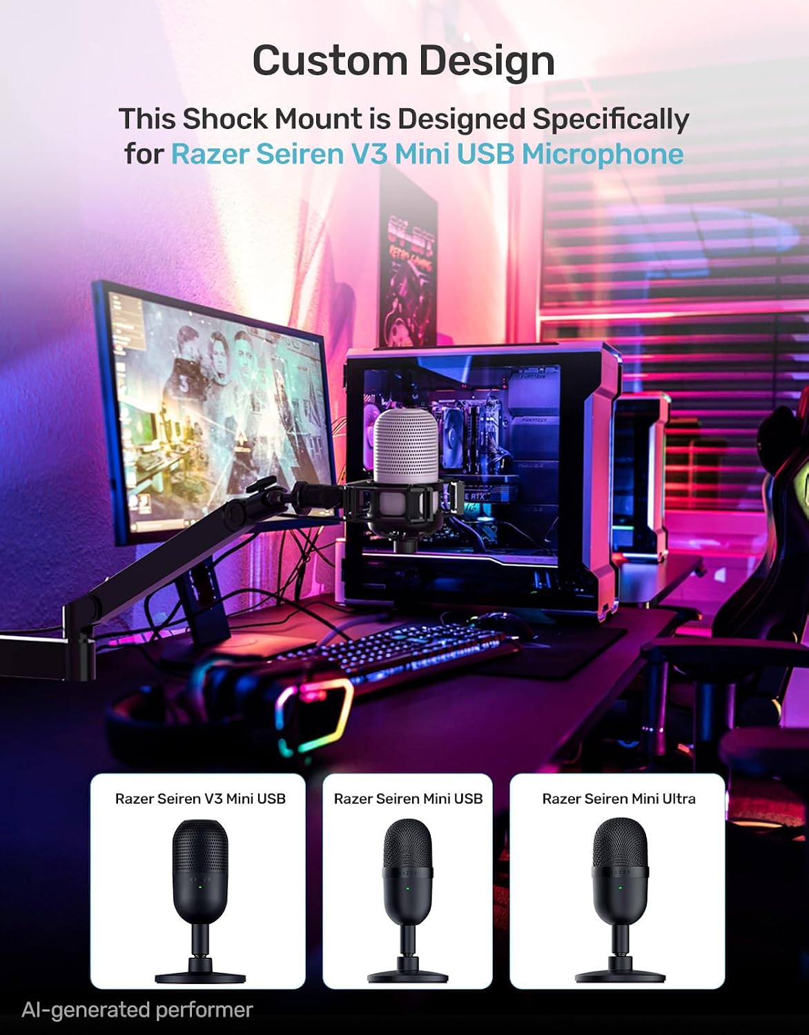 MONTURA ANTIVIBRACIÓN PARA MICRÓFONO RAZER SEIREN V3 MINI - 3