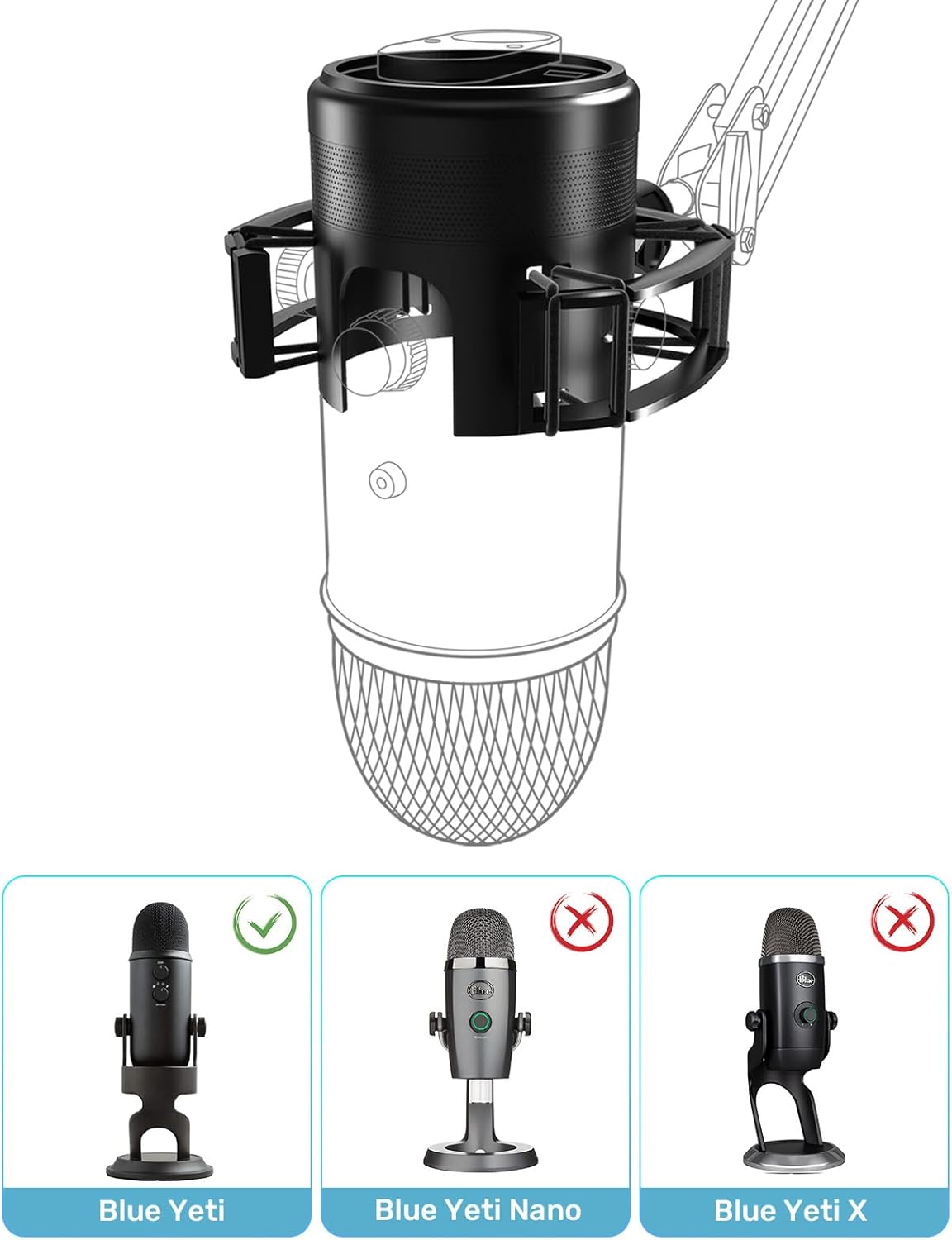 MONTURA ANTIVIBRACIÓN PARA MICRÓFONO BLUE YETI 2026 CON FILTRO POP Y SUSPENSIÓN - 4