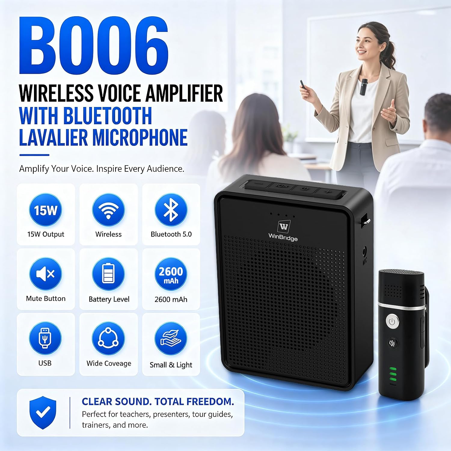 AMPLIFICADOR DE VOZ RESPONSEBRIDGE B006 CON BLUETOOTH Y MICRÓFONO LAVALIER INALÁMBRICO 15W - 2