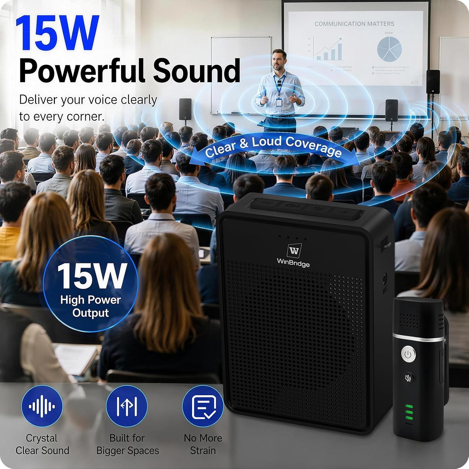 AMPLIFICADOR DE VOZ RESPONSEBRIDGE B006 CON BLUETOOTH Y MICRÓFONO LAVALIER INALÁMBRICO 15W - 4