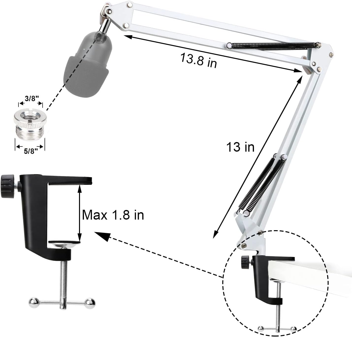 MICRÓFONO SOPORTE BOOM ARM CON FILTRO POP YOUSHARES PARA RAZER SEIREN MINI BLANCO - 3