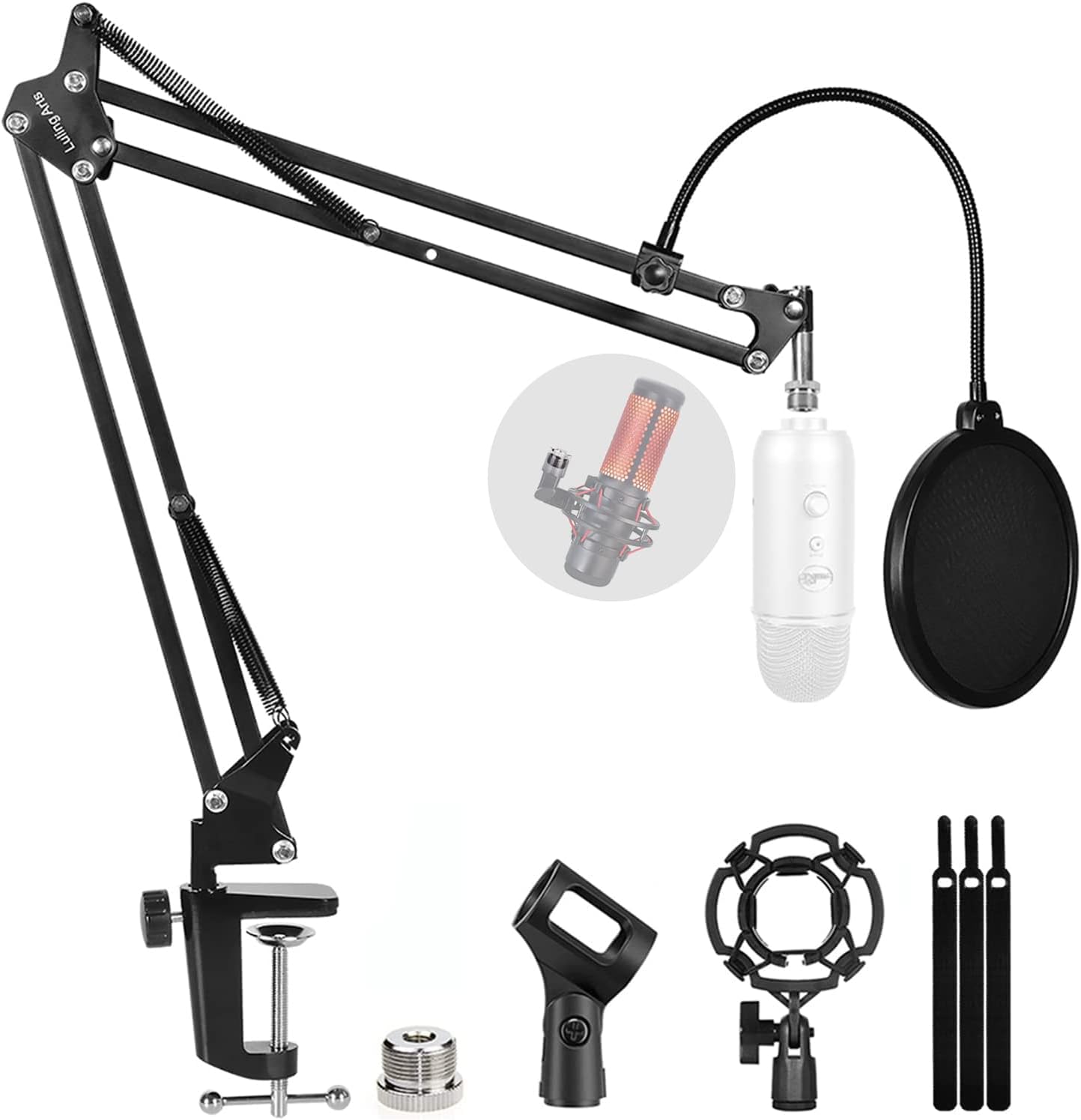SOPORTE DE MICRÓFONO LULING ARTS PARA BLUE YETI CON BRAZO ARTICULADO Y FILTRO ANTI-POP DOBLE - 1