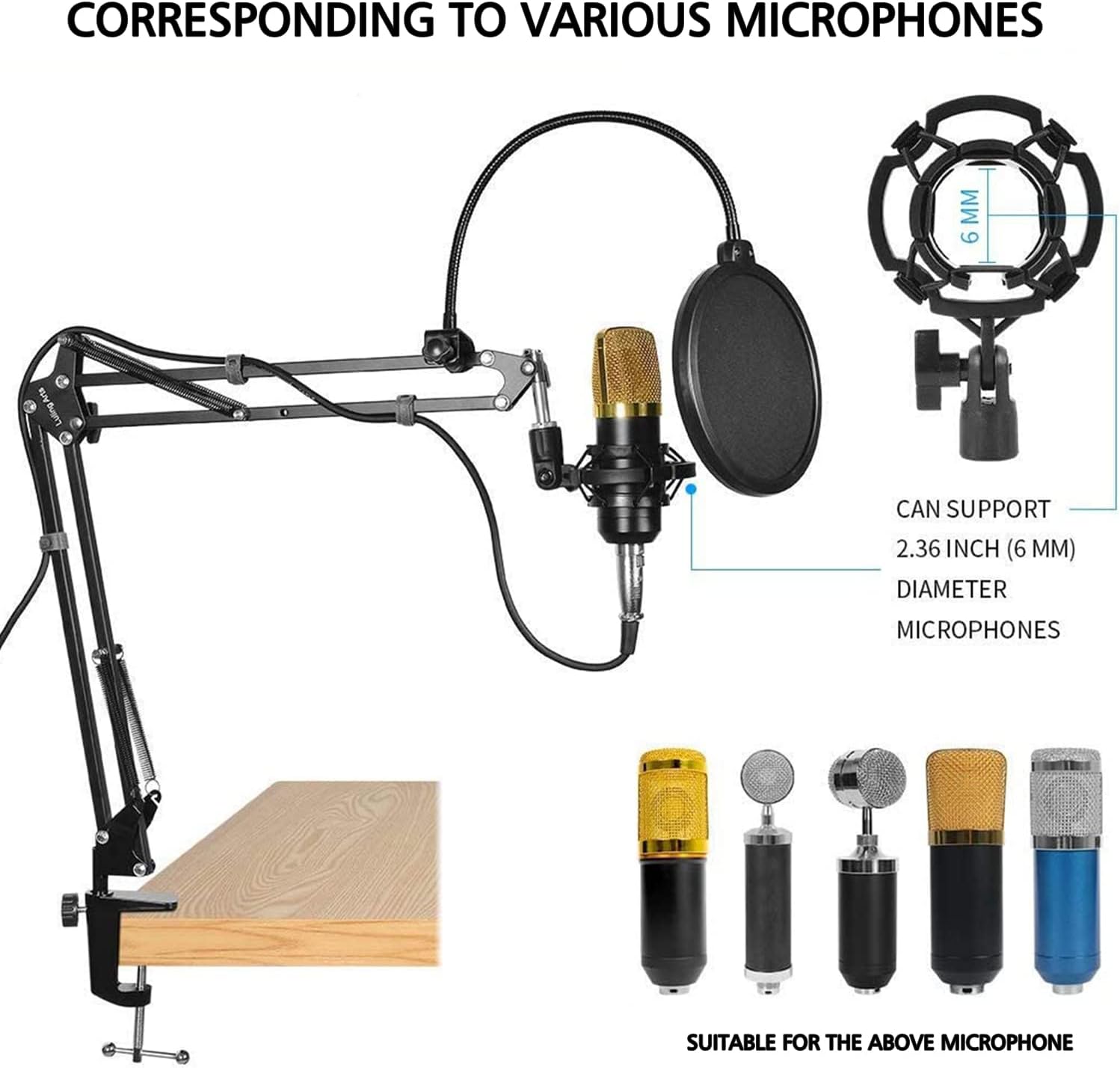 SOPORTE DE MICRÓFONO LULING ARTS PARA BLUE YETI CON BRAZO ARTICULADO Y FILTRO ANTI-POP DOBLE - 2