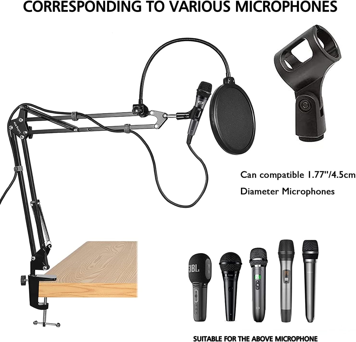 SOPORTE DE MICRÓFONO LULING ARTS PARA BLUE YETI CON BRAZO ARTICULADO Y FILTRO ANTI-POP DOBLE - 3