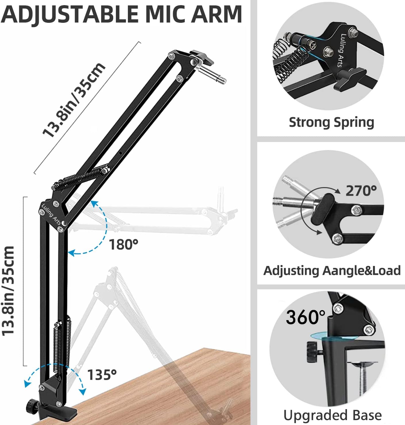 SOPORTE DE MICRÓFONO LULING ARTS PARA BLUE YETI CON BRAZO ARTICULADO Y FILTRO ANTI-POP DOBLE - 5