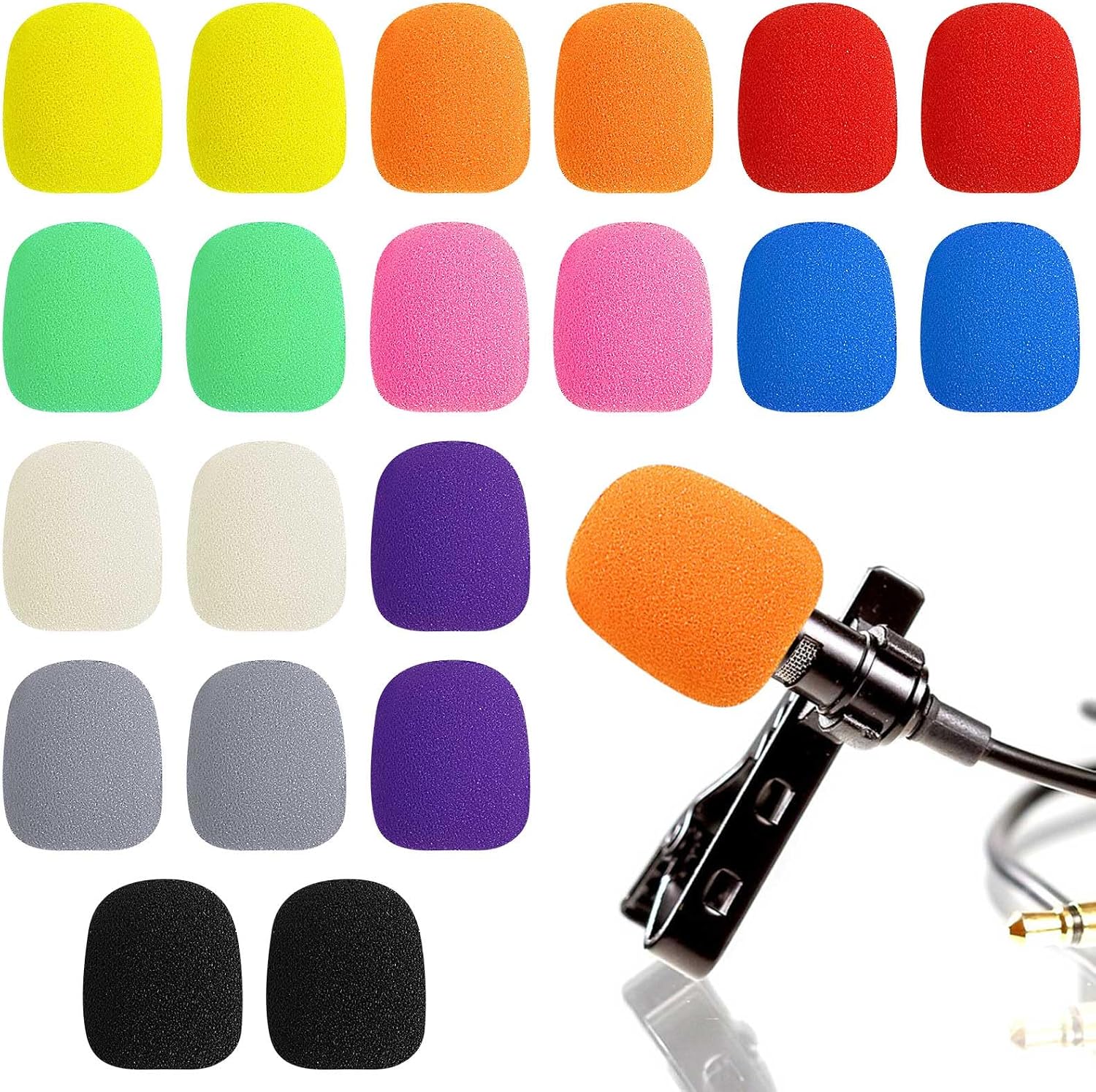 CUBIERTAS DE ESPUMA PARA MICRÓFONO AUGSHY 20 UNIDADES COLORES SURTIDOS PARA MICRÓFONOS DE SOLAPA Y HEADSET - 1